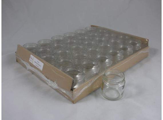 Glazen pot -rond- 106ml-(120gr /130gr.) laag, 30 stuks (zonder deksel 53mm)