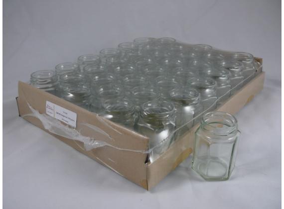 Hexagonale (6kantige) glazen pot 116 ml (140gram) per 36 stuks (zonder deksel 48mm)
