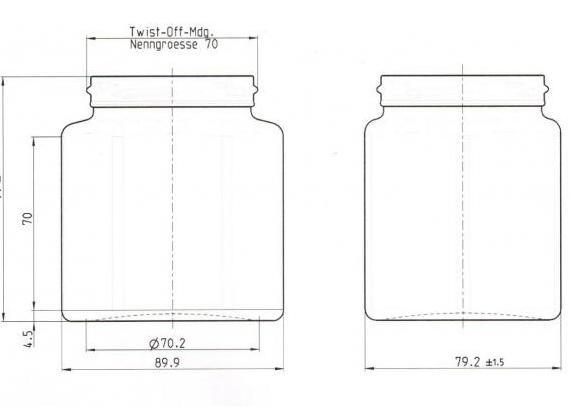 1408 hexagonale (6kantige) glazen potten in tray -zonder deksel- (70mm TO) 390 ml (500gr)