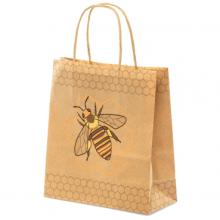 Papieren draagtasje met bijenopdruk - klein - 10 stuks 19x8x21cm hoog